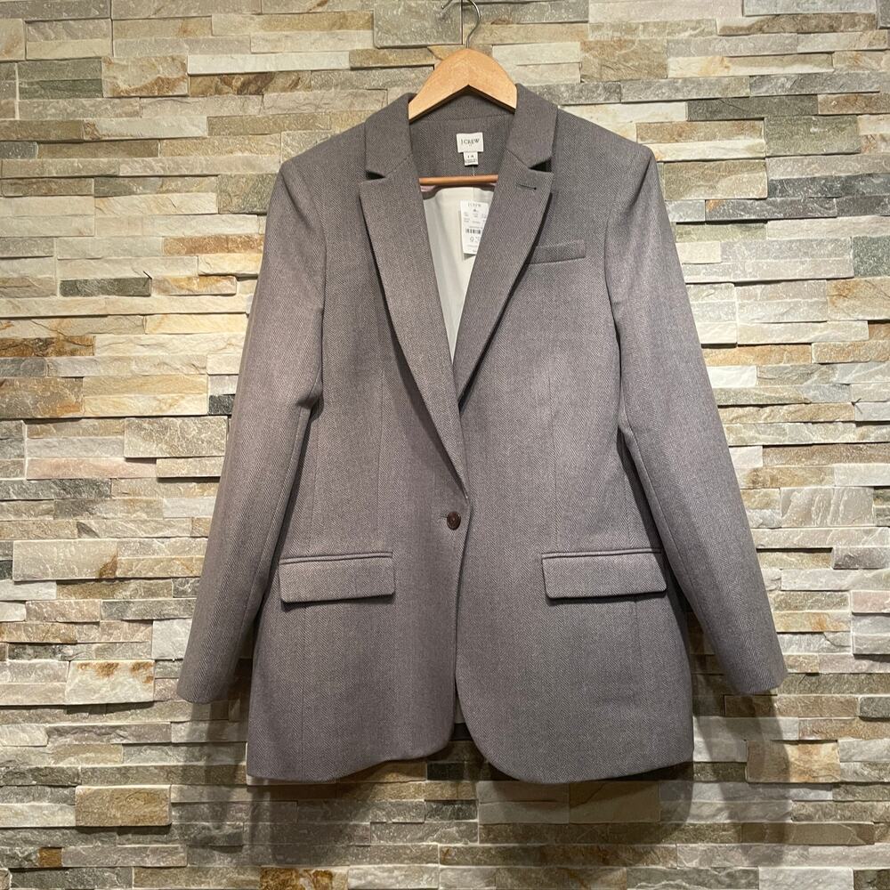 J.Crew Wool Herringbone Blazer 14 | Career Capsule Neutral Classic NWT $228
